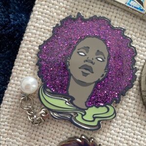 Enamel pin Afro African Black girl star goddess with faux pearl dangle